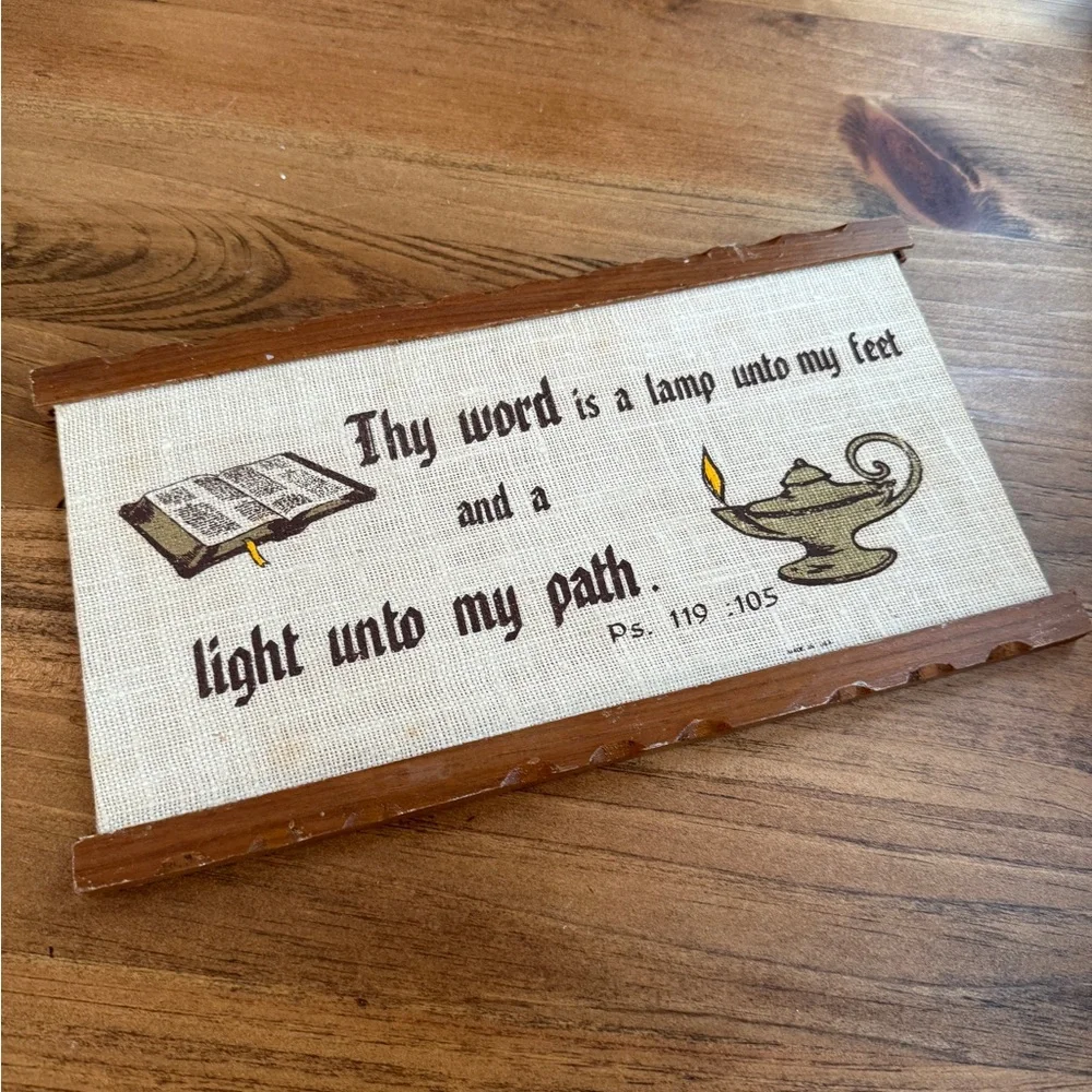 Religious Wall Plaque with Lamp and Bible - Brown and Cream